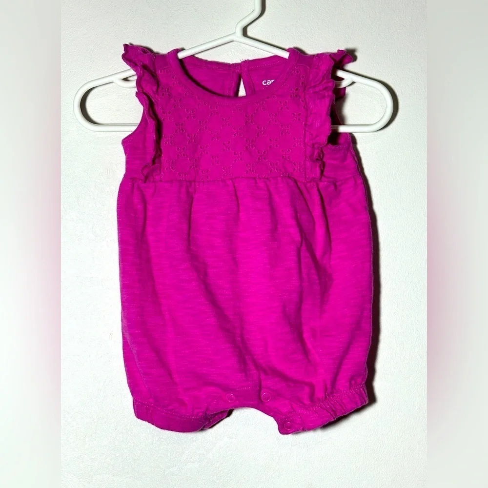 Carter's Pink Baby Romper with Eyelet Detail on top size 3 months